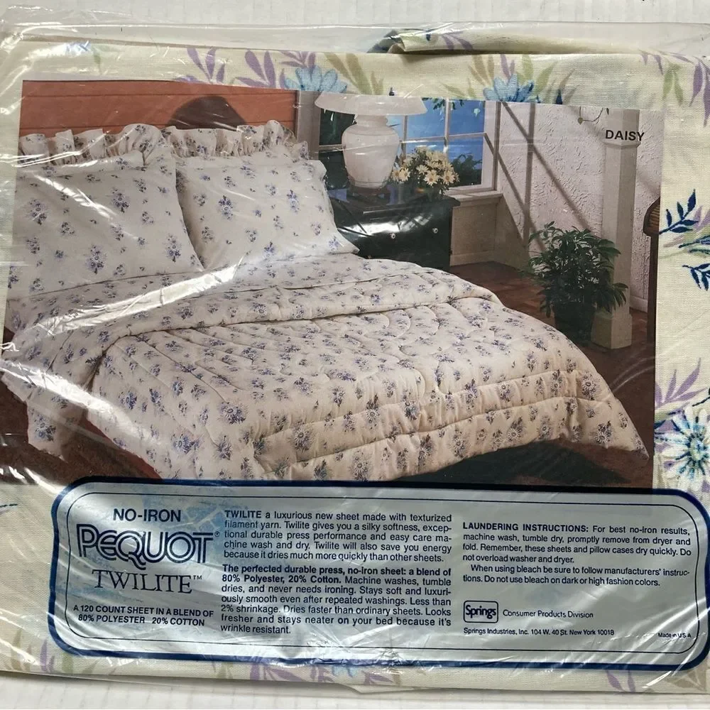 Vintage Pequot Daisy Twilight no iron Sheets Twin‎ Fitted & Flat 2 sets NIP